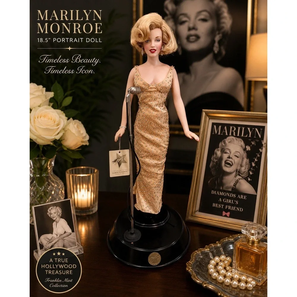 Franklin Mint Marilyn Monroe 18.5 Portrait Doll Happy Birthday Beaded Gown Icon